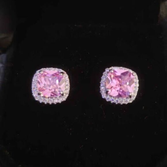 100 % Authentic 925 Silver Pink Moissanite Halo Studs 1.2  2ct VVS1 Pink Moissanite Halo Stud Earrings • Sterling Silver